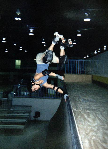 Rider: Irene Ching<br> Location: RexPlex NJ<br> Photographer Ray Mendex<br> Date: 2000<br> Trick: Invert