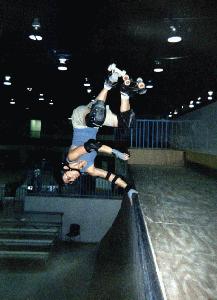 Rider: Irene Ching<br> Location: RexPlex NJ<br> Photographer Ray Mendex<br> Date: 2000<br> Trick: Invert
